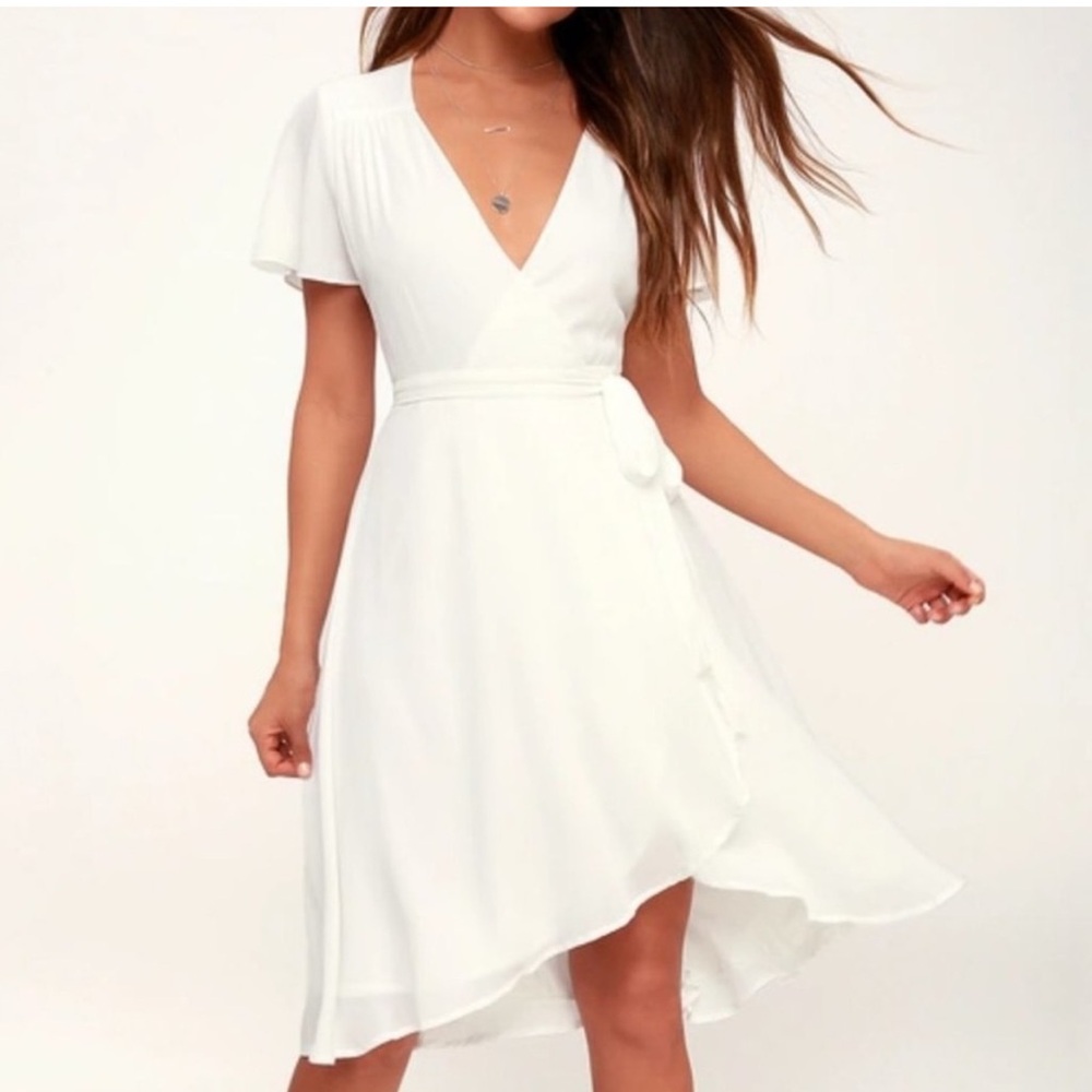 Lulu's Rise To The Occasion White Midi Wrap Dress SZ XS